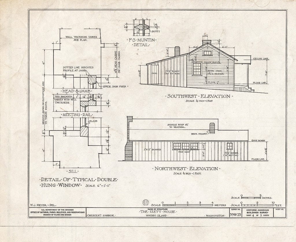 Blueprint HABS WASH,15-OAKHA.V,1- (Sheet 4 of 5) - Captain John M. Izett House, Whidby Island, Oak Harbor, Island County, WA