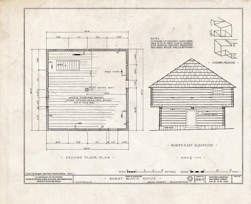 Blueprint HABS WASH,21-Cent,1- (Sheet 3 of 4) - Borst Blockhouse, Borst Park, Centralia, Lewis County, WA