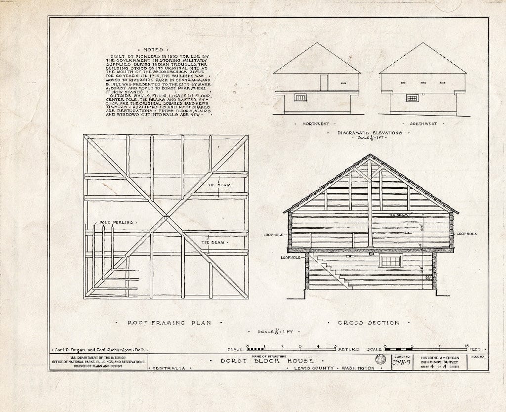 Blueprint HABS WASH,21-Cent,1- (Sheet 4 of 4) - Borst Blockhouse, Borst Park, Centralia, Lewis County, WA