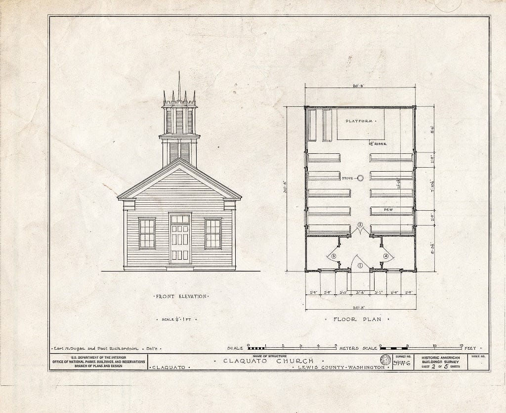 Blueprint HABS WASH,21-CLAQ,1- (Sheet 2 of 5) - Old Claquato Church, Claquato, Lewis County, WA