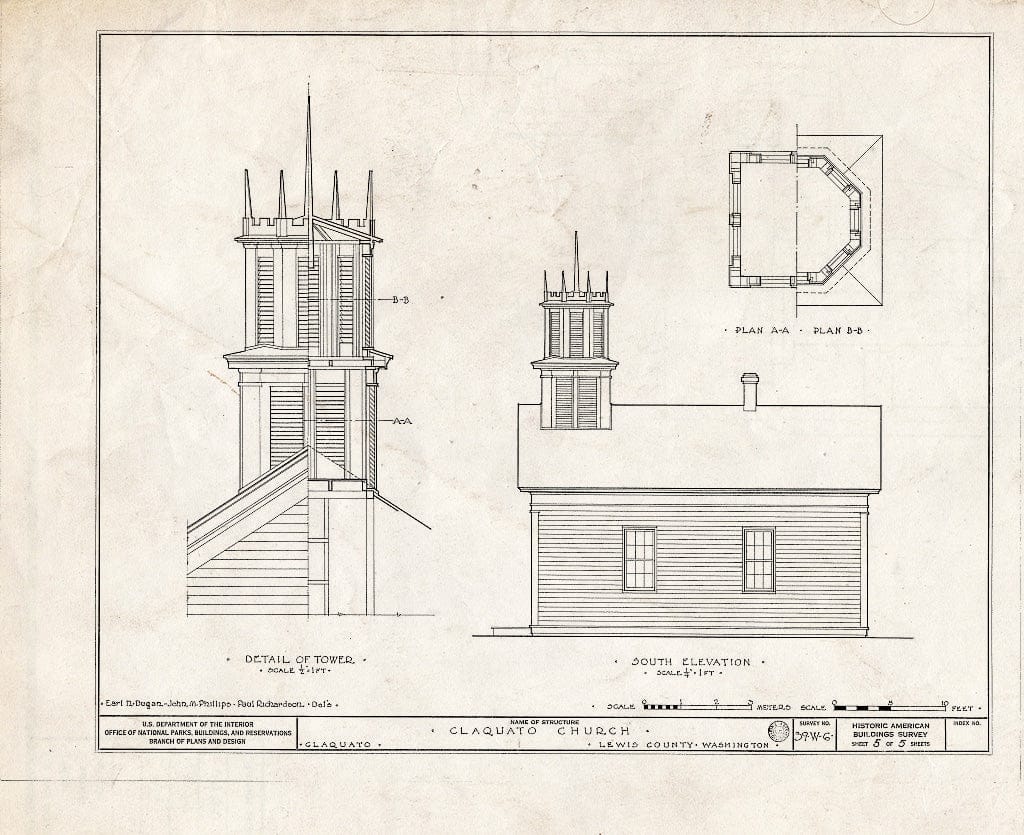 Blueprint HABS WASH,21-CLAQ,1- (Sheet 5 of 5) - Old Claquato Church, Claquato, Lewis County, WA