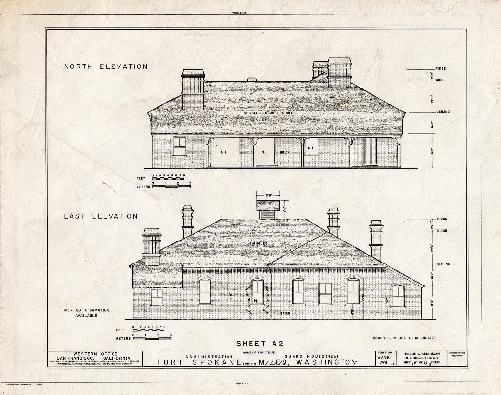 Blueprint HABS WASH,22-LINC.V,1I- (Sheet 2 of 4) - Fort Spokane, New Guardhouse, Lincoln, Lincoln County, WA