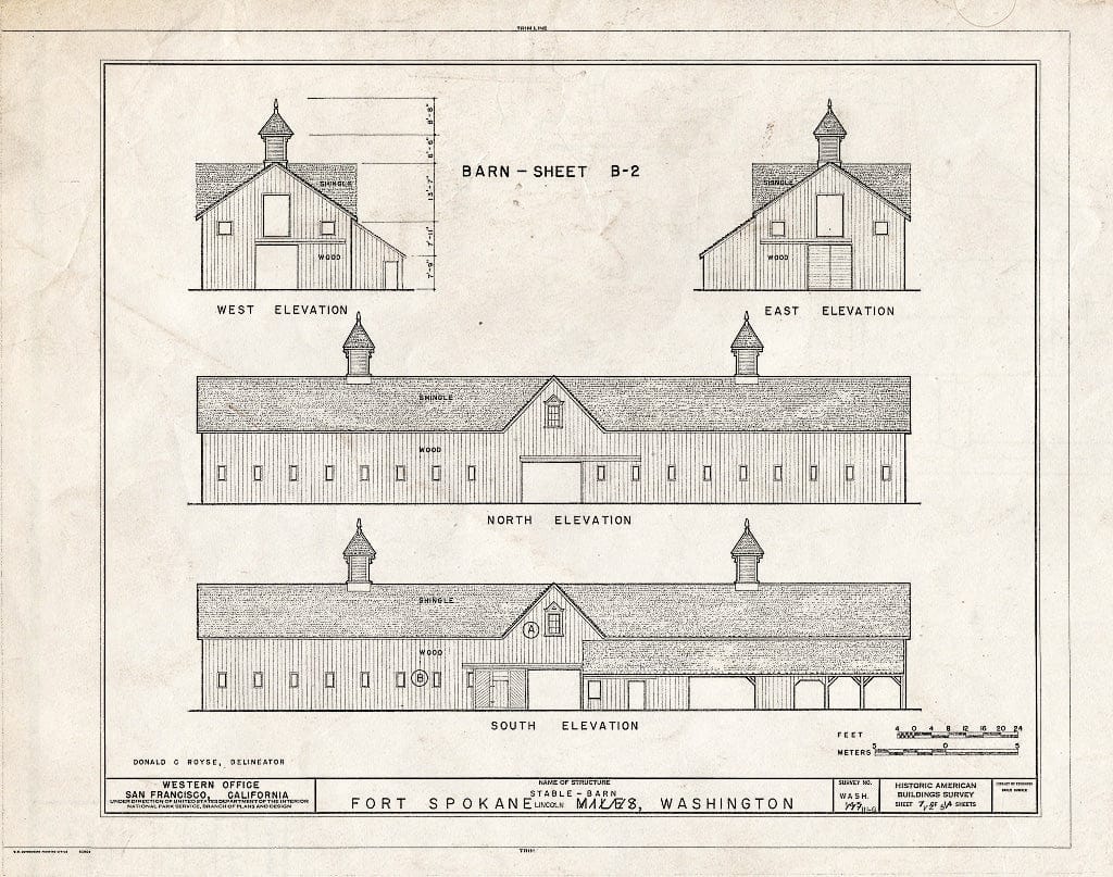 Blueprint HABS WASH,22-LINC.V,1G- (Sheet 2 of 5) - Fort Spokane, Stable Barn, Lincoln, Lincoln County, WA