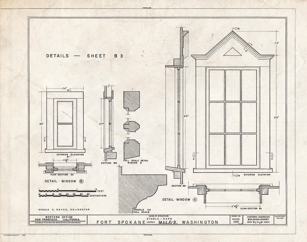 Blueprint HABS WASH,22-LINC.V,1G- (Sheet 3 of 5) - Fort Spokane, Stable Barn, Lincoln, Lincoln County, WA