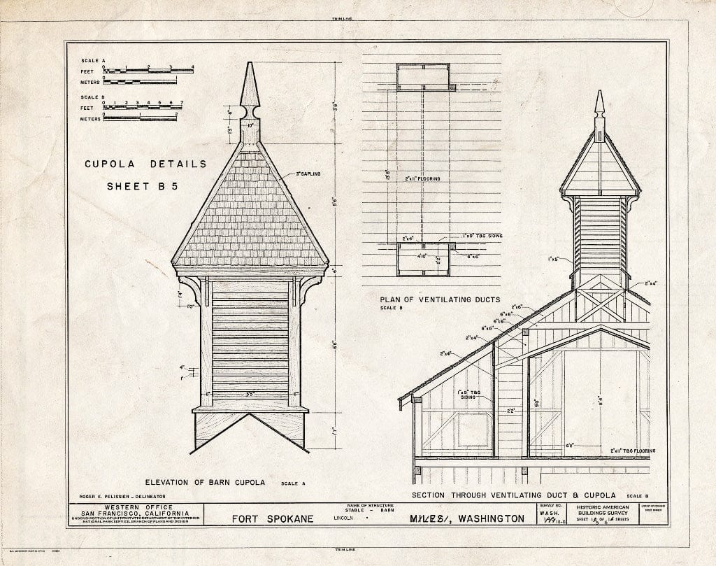 Blueprint HABS WASH,22-LINC.V,1G- (Sheet 5 of 5) - Fort Spokane, Stable Barn, Lincoln, Lincoln County, WA