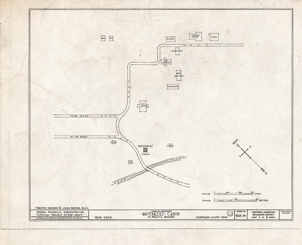 Blueprint HABS WASH,24-OMAK.V,1- (Sheet 1 of 2) - St. Mary's Mission, Colville Indian Reservation, Omak, Okanogan County, WA