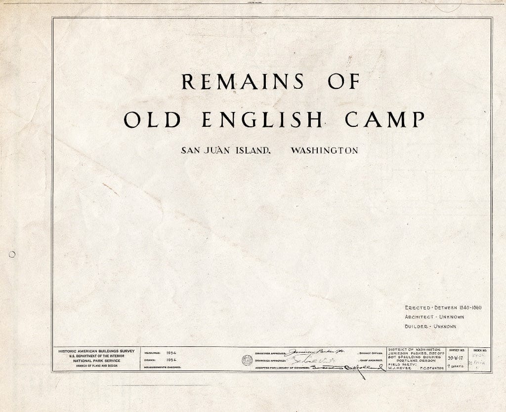 Blueprint HABS WASH,28-FRIHA,1- (Sheet 0 of 9) - English Camp (Remains), Garrison Bay, San Juan Island, Friday Harbor, San Juan County, WA