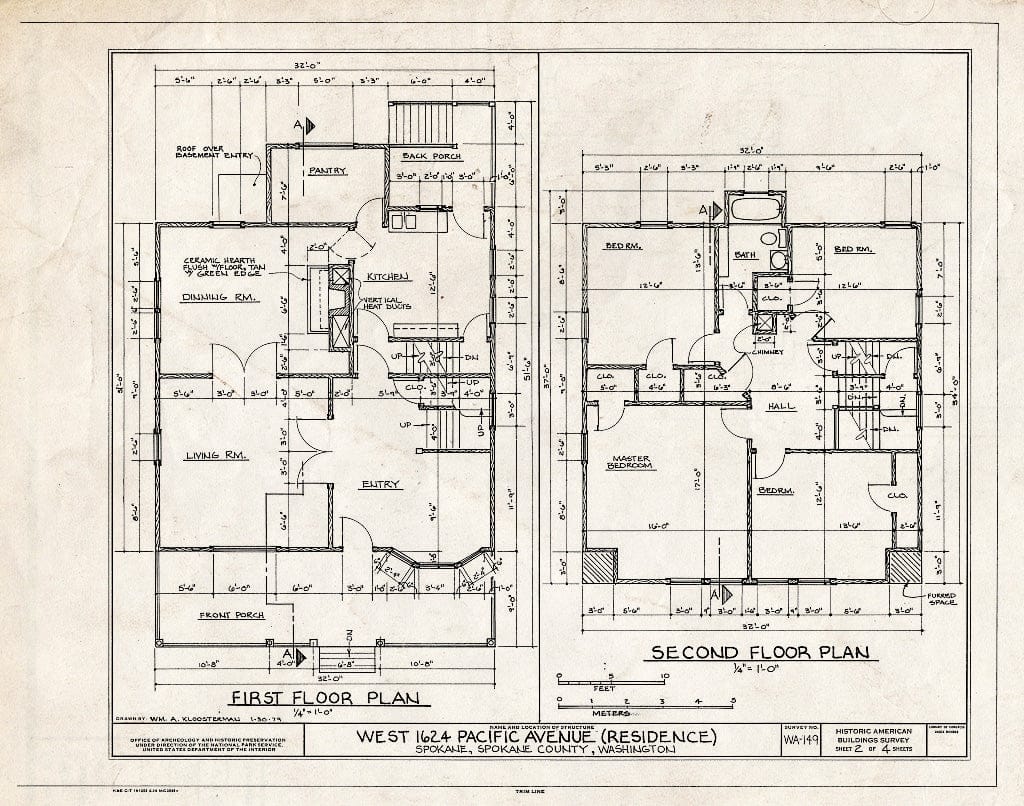 Blueprint HABS WASH,32-SPOK,1- (Sheet 2 of 4) - West 1624 Pacific Avenue (House), Spokane, Spokane County, WA