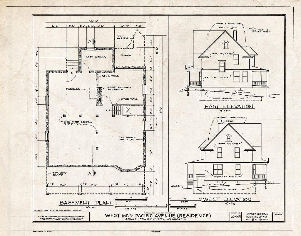 Blueprint HABS WASH,32-SPOK,1- (Sheet 3 of 4) - West 1624 Pacific Avenue (House), Spokane, Spokane County, WA
