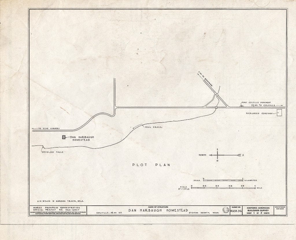 Blueprint HABS WASH,33-COLV.V,4- (Sheet 1 of 3) - Dan Harbaugh Homestead, Colville, Stevens County, WA