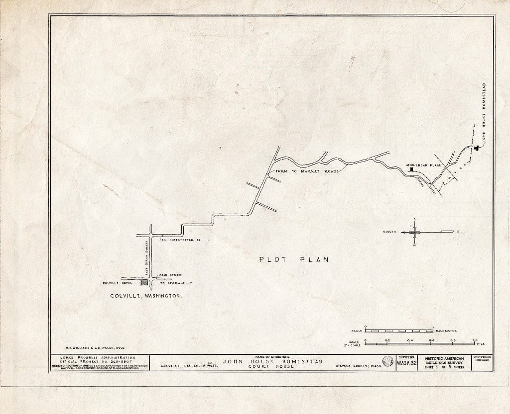 Blueprint HABS WASH,33-COLV.V,1- (Sheet 1 of 3) - John Holst Homestead, Colville, Stevens County, WA