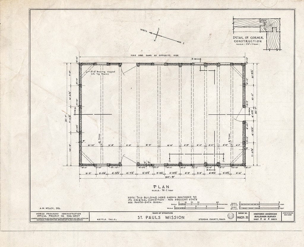 Blueprint HABS WASH,33-KETFA.V,1- (Sheet 2 of 4) - St. Paul's Mission, Kettle Falls, Stevens County, WA
