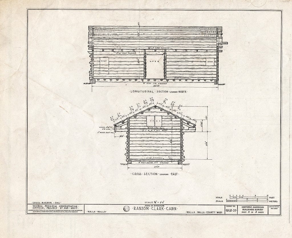 Blueprint HABS WASH,36-WAL.V,1- (Sheet 3 of 3) - Ransom Clark Cabin, Walla Walla, Walla Walla County, WA