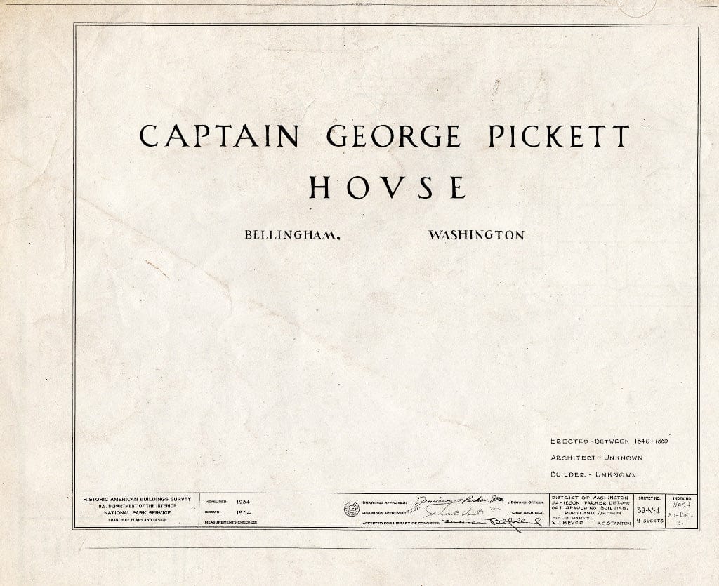 Blueprint HABS WASH,37-BEL,2- (Sheet 0 of 4) - Captain George E. Pickett House, 910 Bancroft Street, Bellingham, Whatcom County, WA