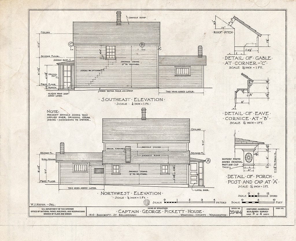 Blueprint HABS WASH,37-BEL,2- (Sheet 3 of 4) - Captain George E. Pickett House, 910 Bancroft Street, Bellingham, Whatcom County, WA