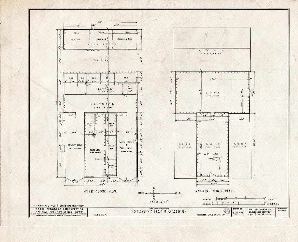 Blueprint HABS WASH,38-Cash,1- (Sheet 2 of 4) - Stagecoach Station, Cashup, Whitman County, WA