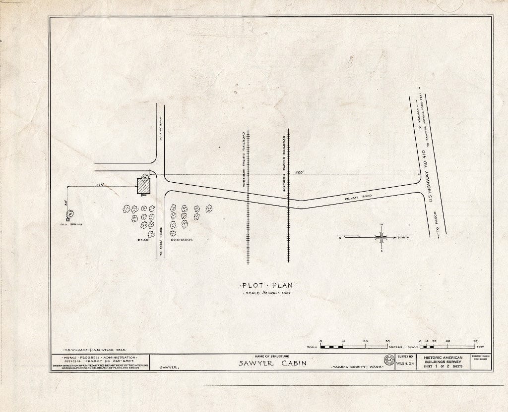 Blueprint HABS WASH,39-Saw.V,1- (Sheet 1 of 2) - W. P. Sawyer Cabin, Sawyer, Yakima County, WA