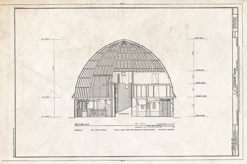 Blueprint HABS WASH,38-Pull.V,1- (Sheet 9 of 10) - T. A. Leonard Barn, Old Moscow Highway, Pullman, Whitman County, WA