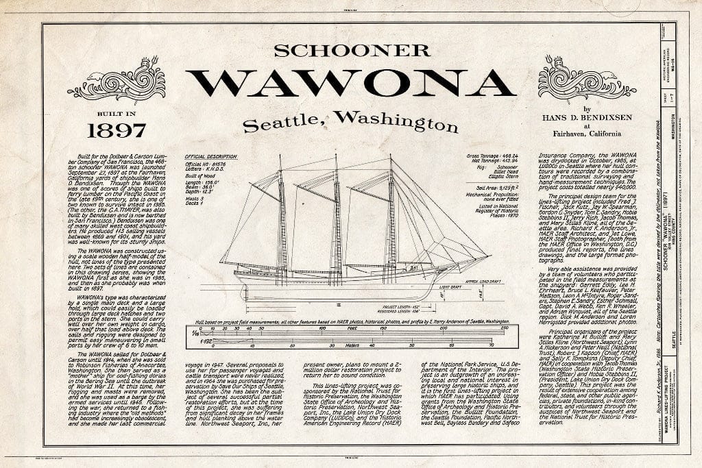 Blueprint HAER WASH,17-SEAT,10- (Sheet 1 of 7) - Schooner WAWONA, 1018 Valley Street, Seattle, King County, WA