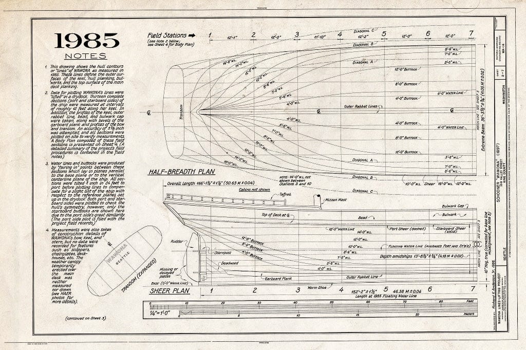 Blueprint HAER WASH,17-SEAT,10- (Sheet 2 of 7) - Schooner WAWONA, 1018 Valley Street, Seattle, King County, WA