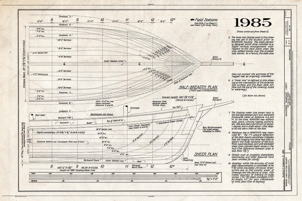 Blueprint HAER WASH,17-SEAT,10- (Sheet 3 of 7) - Schooner WAWONA, 1018 Valley Street, Seattle, King County, WA