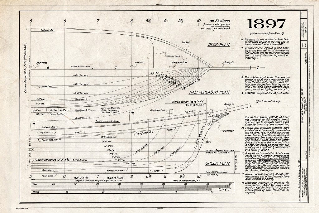 Blueprint HAER WASH,17-SEAT,10- (Sheet 6 of 7) - Schooner WAWONA, 1018 Valley Street, Seattle, King County, WA
