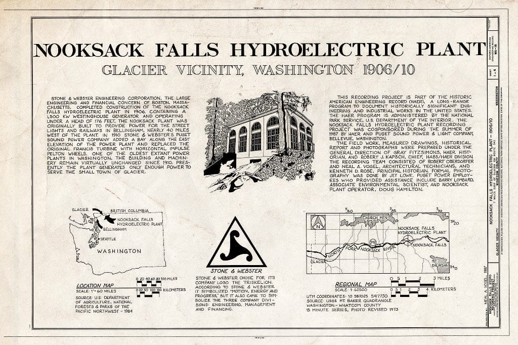 Blueprint HAER WASH,37-GLAC.V,2- (Sheet 1 of 6) - Nooksack Falls Hydroelectric Plant, Route 542, Glacier, Whatcom County, WA