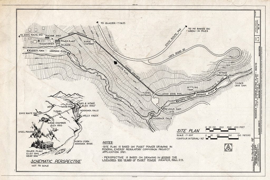 Blueprint HAER WASH,37-GLAC.V,2- (Sheet 2 of 6) - Nooksack Falls Hydroelectric Plant, Route 542, Glacier, Whatcom County, WA
