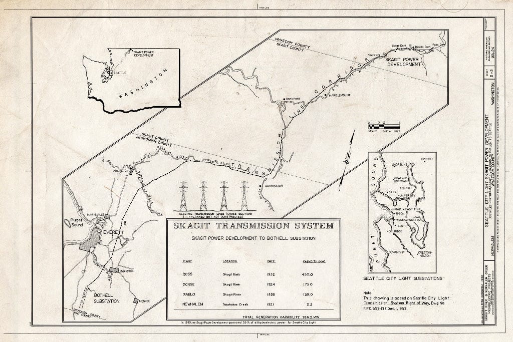 Blueprint Skagit Transmission System - Skagit Power Development, Skagit River & Newhalem Creek Hydroelectric Project, On Skagit River, Newhalem, Whatcom County, WA
