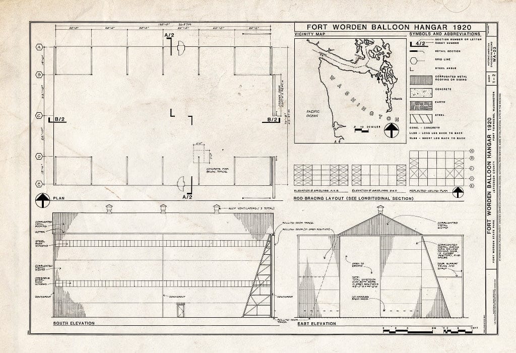 Blueprint HAER WA-23 (Sheet 1 of 2) - Fort Worden Balloon Hangar, North of W Street, west of Fort Worden Way, Port Townsend, Jefferson County, WA