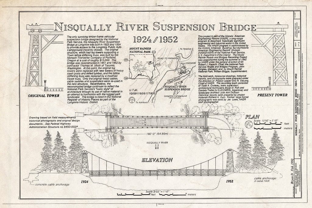 Blueprint HAER WASH,27-Long.V,15- (Sheet 1 of 3) - Nisqually Suspension Bridge, Spanning Nisqually River on Service Road, Longmire, Pierce County, WA