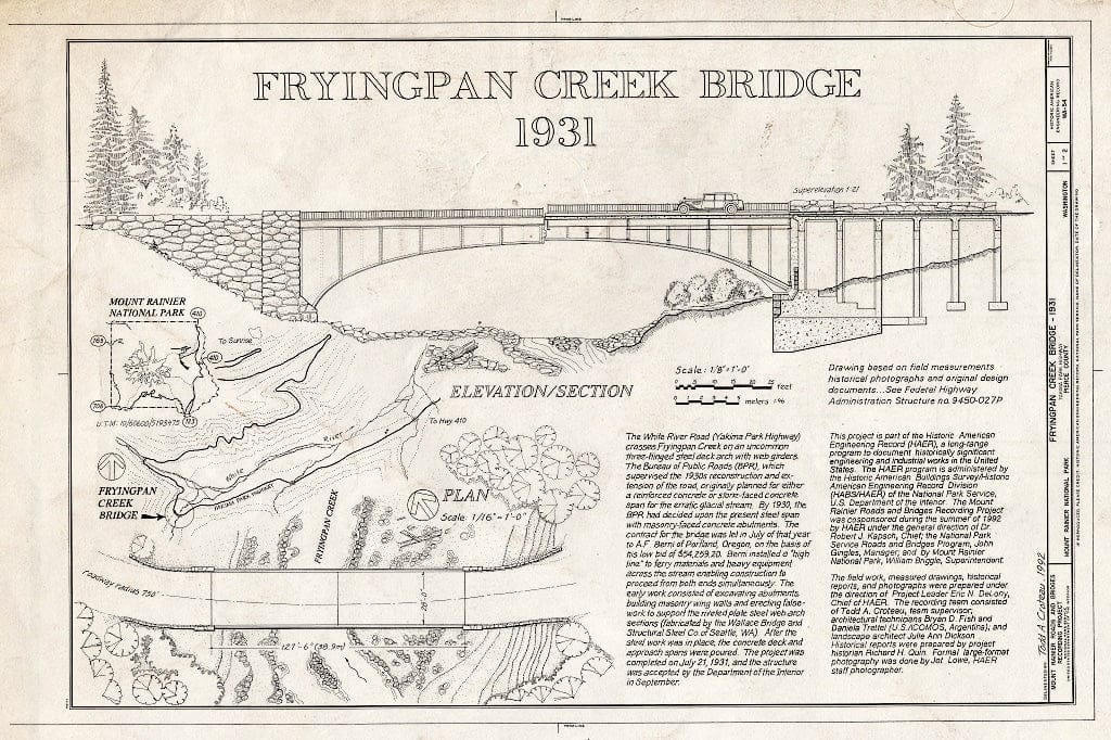 Blueprint HAER WASH,27-Long.V,9- (Sheet 1 of 2) - Frying Pan Creek Bridge, Spanning Frying Pan Creek on Yakima Park Highway, Longmire, Pierce County, WA