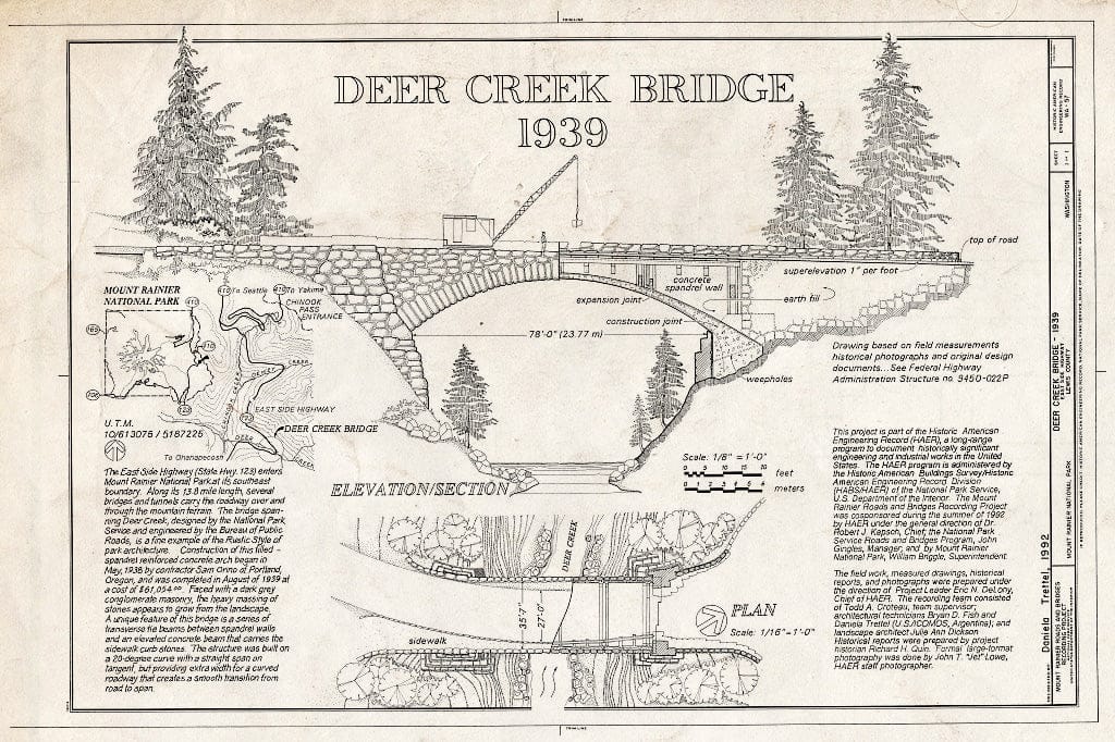 Blueprint HAER WASH,27-Long.V,5- (Sheet 1 of 1) - Deer Creek Bridge, Spanning Deer Creek at East Side Highway, Longmire, Pierce County, WA