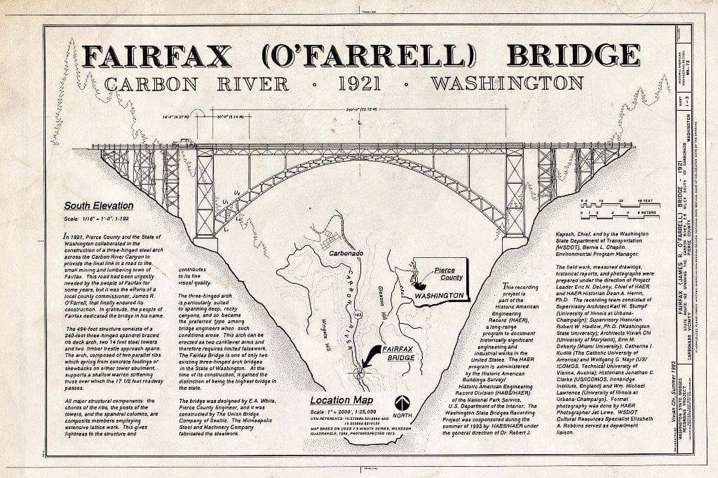 Blueprint HAER WASH,27-CARB.V,1- (Sheet 1 of 3) - Fairfax Bridge, Spanning Carbon River at State Route 165, Carbonado, Pierce County, WA