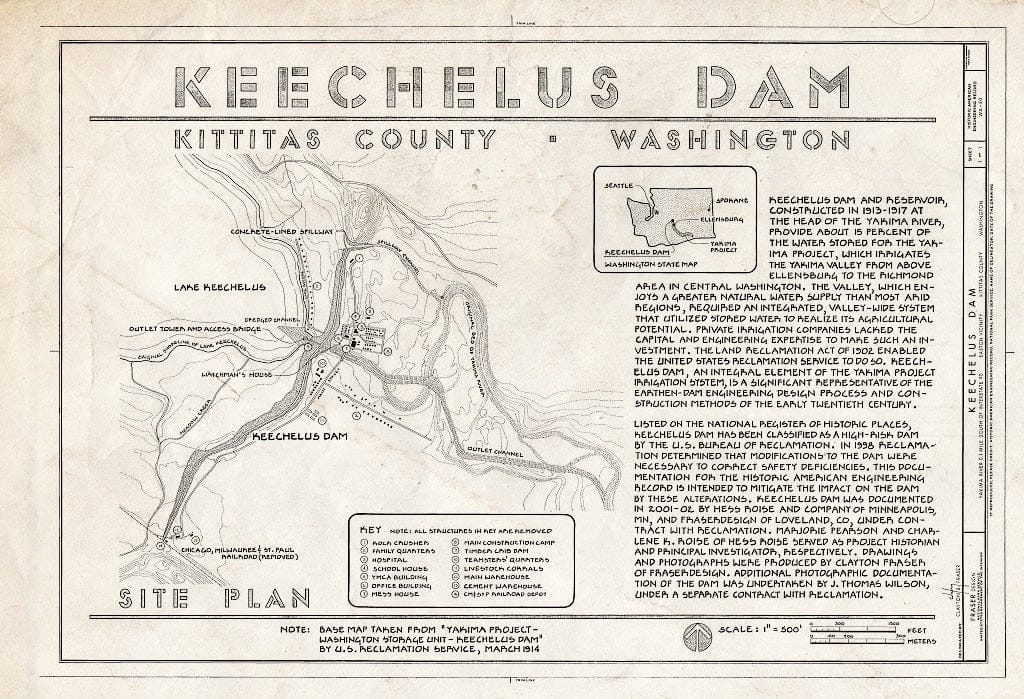 Blueprint HAER WA-80 (Sheet 1 of 1) - Keechelus Dam, Yakima River, 10 Miles Northwest of Easton, Easton, Kittitas County, WA