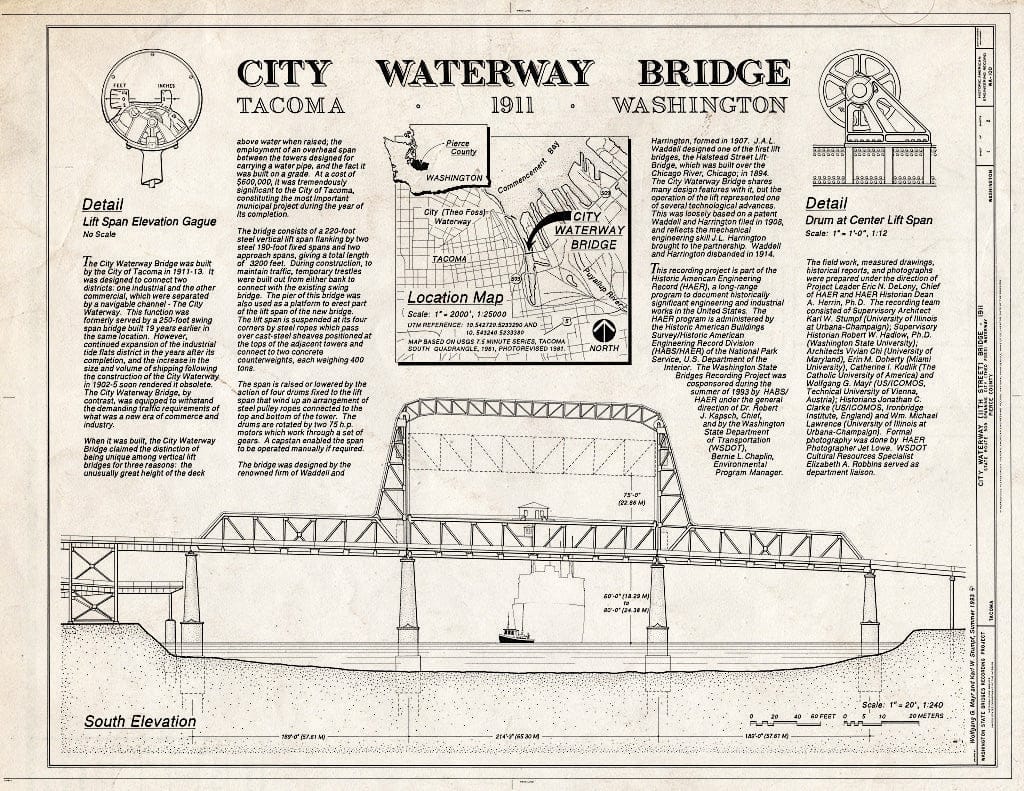 Blueprint HAER WASH,27-Taco,9- (Sheet 1 of 2) - City Waterway Bridge, Spanning City Waterway at State Route 509, Tacoma, Pierce County, WA