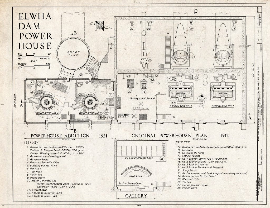 Blueprint HAER WASH,5-POAN.V,3A- (Sheet 4 of 7) - Elwha River Hydroelectric System, Elwha Hydroelectric Dam & Plant, Port Angeles, Clallam County, WA