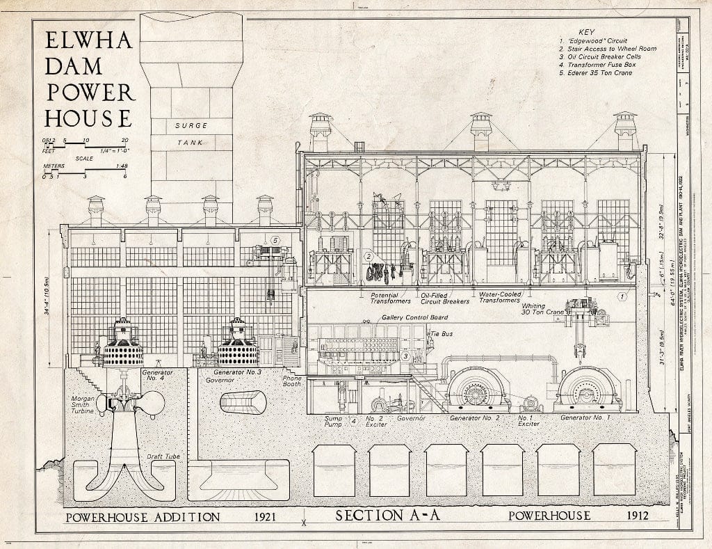 Blueprint HAER WASH,5-POAN.V,3A- (Sheet 5 of 7) - Elwha River Hydroelectric System, Elwha Hydroelectric Dam & Plant, Port Angeles, Clallam County, WA