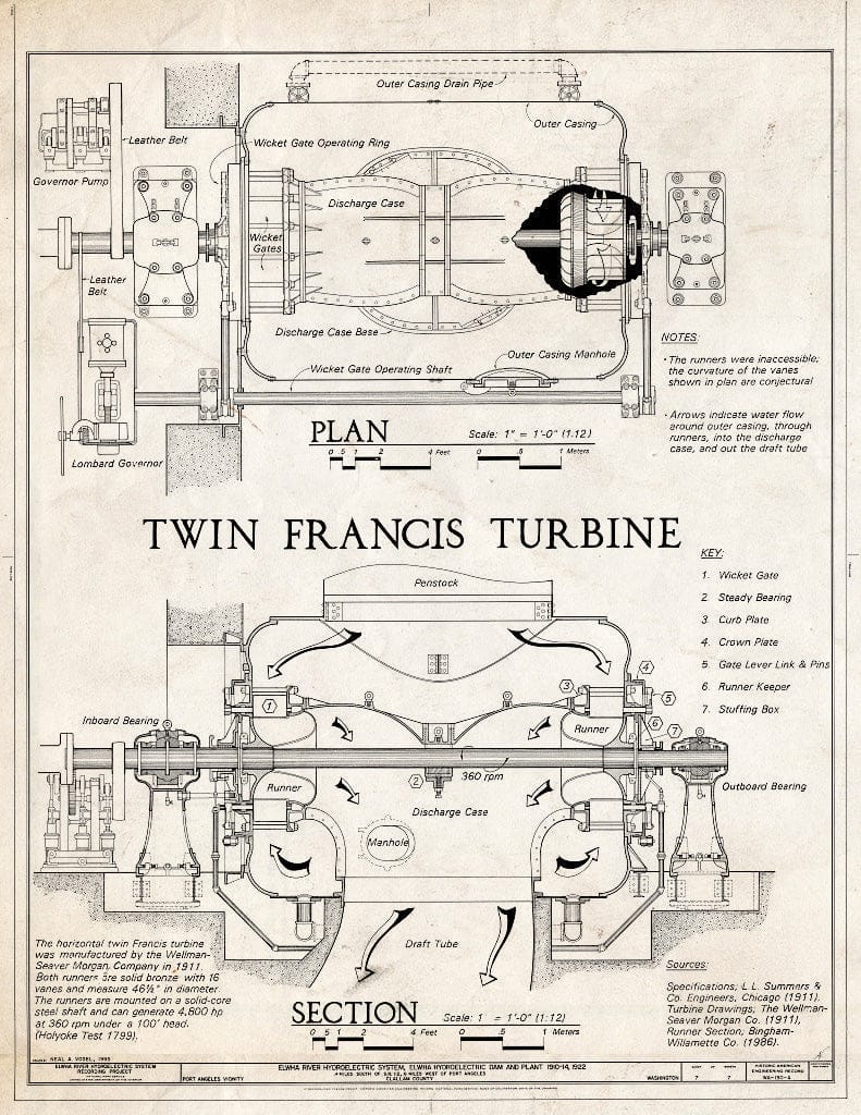 Blueprint HAER WASH,5-POAN.V,3A- (Sheet 7 of 7) - Elwha River Hydroelectric System, Elwha Hydroelectric Dam & Plant, Port Angeles, Clallam County, WA