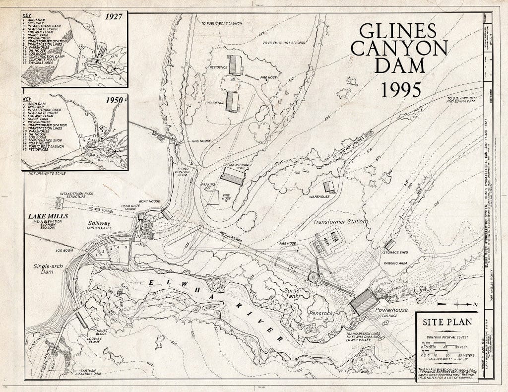 Blueprint HAER WASH,5-POAN.V,3B- (Sheet 1 of 6) - Elwha River Hydroelectric System, Glines Hydroelectric Dam & Plant, Port Angeles, Clallam County, WA