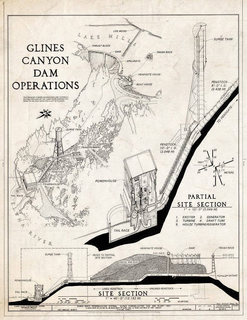 Blueprint HAER WASH,5-POAN.V,3B- (Sheet 2 of 6) - Elwha River Hydroelectric System, Glines Hydroelectric Dam & Plant, Port Angeles, Clallam County, WA