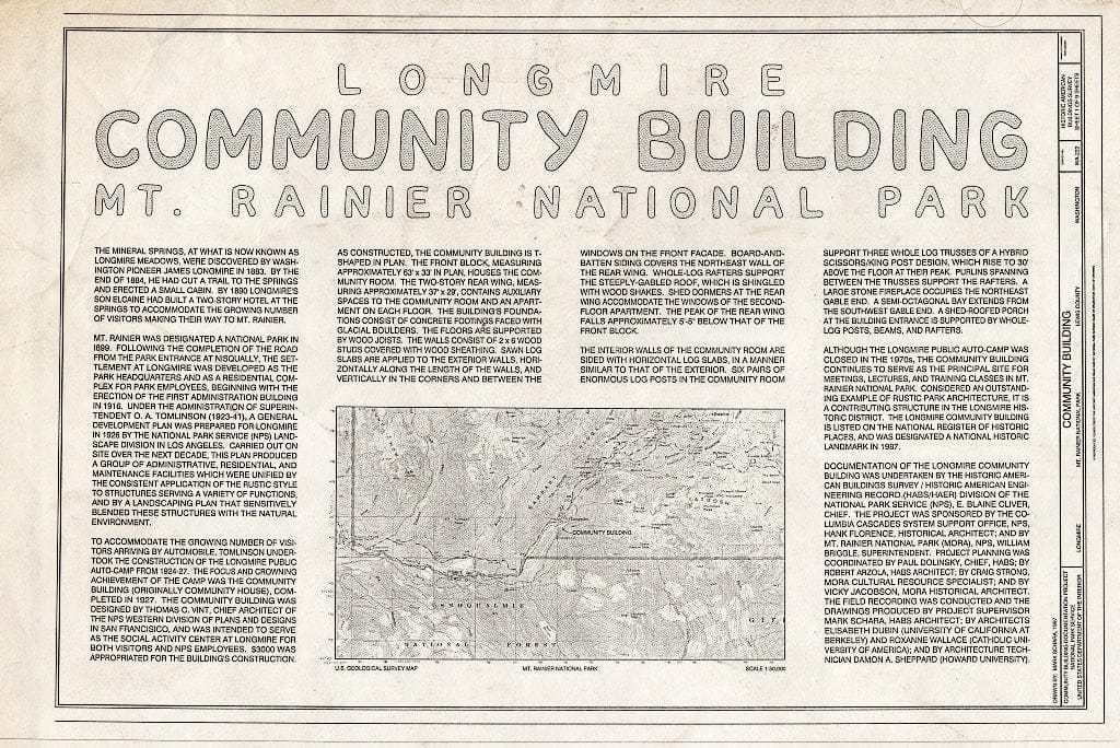 Blueprint HABS WASH,27-Long,4- (Sheet 1 of 9) - Longmire Community Building, Longmire, Pierce County, WA