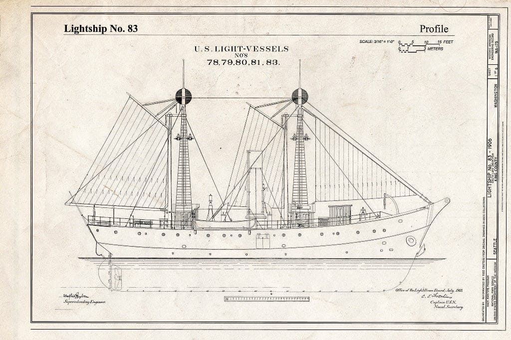 Blueprint HAER WA-175 (Sheet 1 of 6) - Lightship No. 83, South Lake Union Pier, Seattle, King County, WA