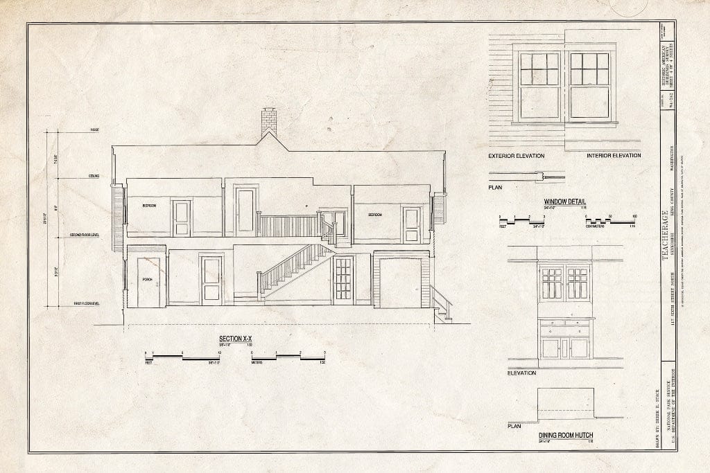 Blueprint Section, Interior Elevation, Detail - Teacherage, 117Sixth Street North, Skykomish, King County, WA