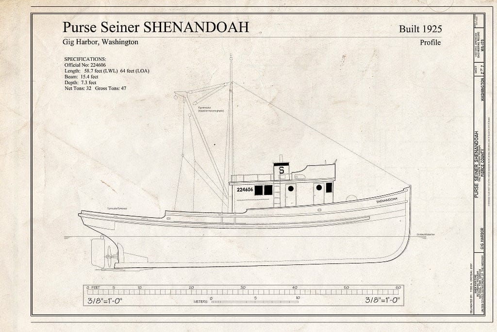 Blueprint Profile - Purse Seiner Shenandoah, Gig Harbor Peninsula Historical Society and Museum, Gig Harbor, Pierce County, WA