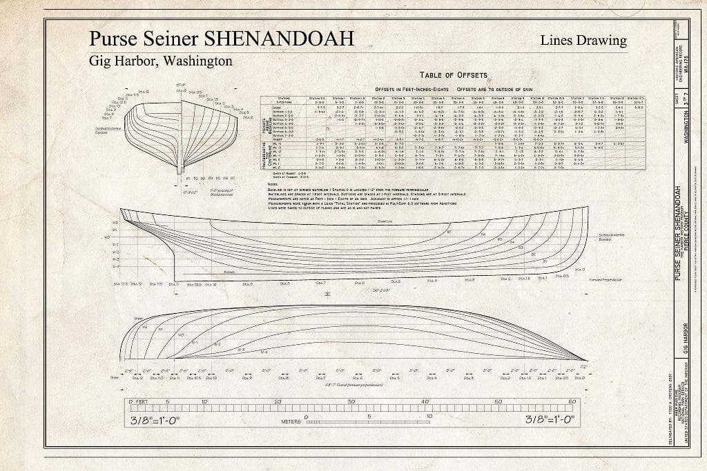 Blueprint Lines Drawing - Purse Seiner Shenandoah, Gig Harbor Peninsula Historical Society and Museum, Gig Harbor, Pierce County, WA