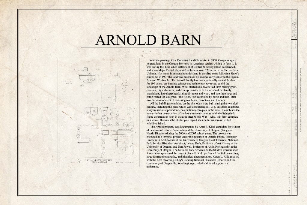 Blueprint Site Plan and Statement of Significance - Arnold Farm, Barn, 1948 Arnold Road, Coupeville, Island County, WA