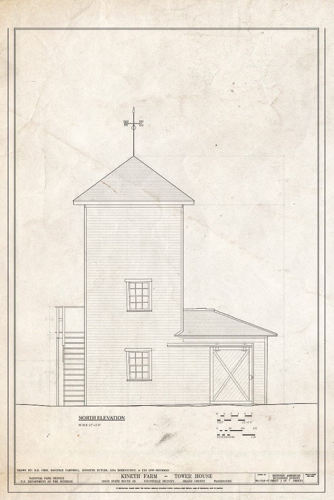 Blueprint North Elevation - Kineth Farm, Tower House, 19162 State Route 20, Coupeville, Island County, WA