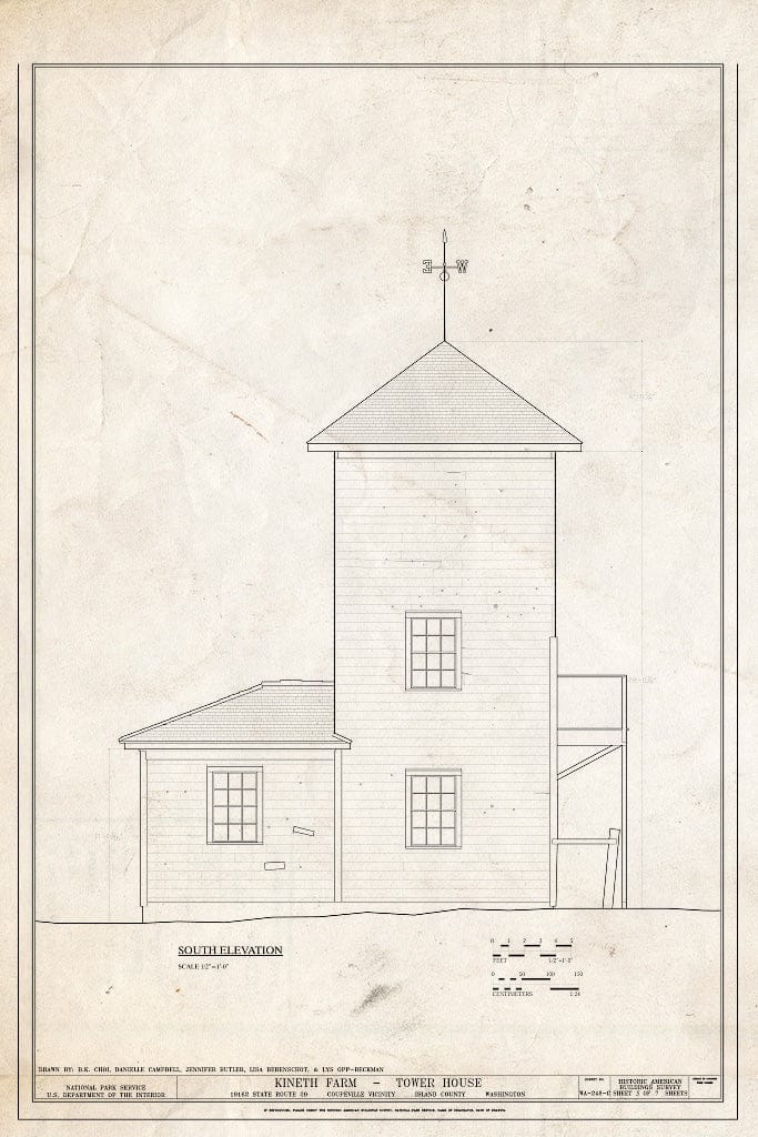 Blueprint South Elevation - Kineth Farm, Tower House, 19162 State Route 20, Coupeville, Island County, WA