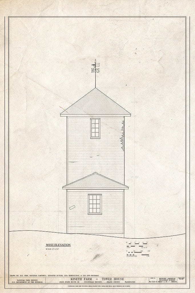 Blueprint West Elevation - Kineth Farm, Tower House, 19162 State Route 20, Coupeville, Island County, WA